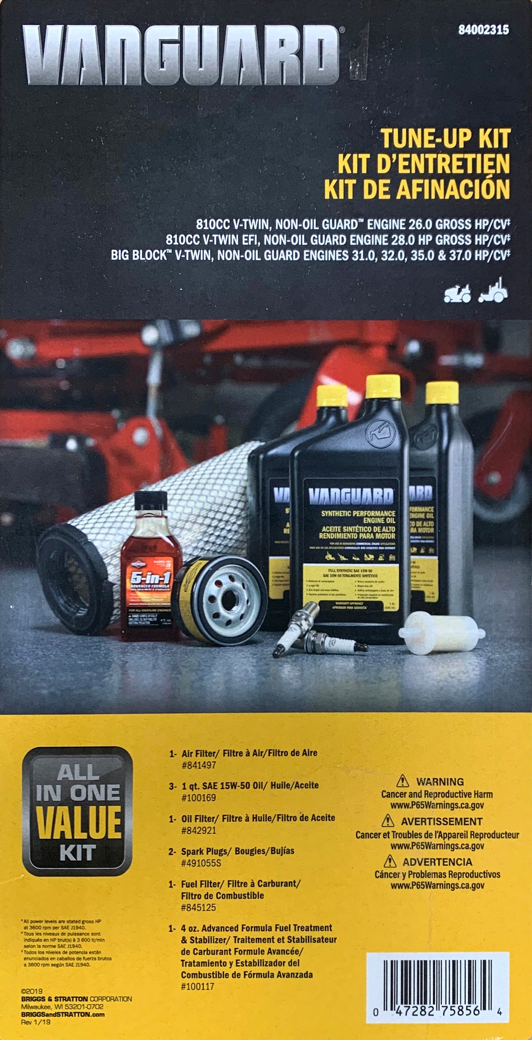 Briggs & Stratton Vanguard Engine Maintenance Kit - 810CC V-Twin Engine; Big Block V-Twin (84002315)