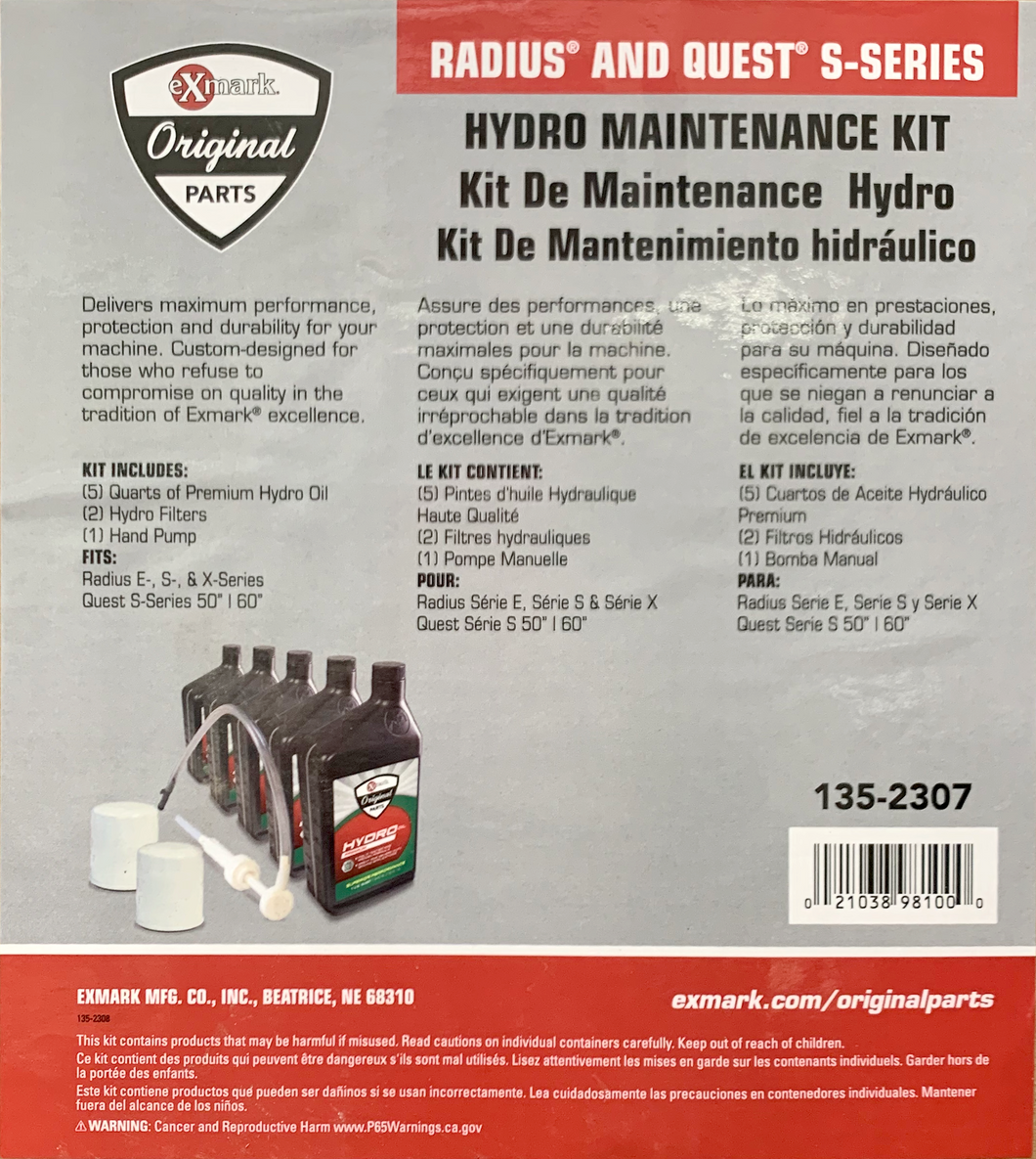 Exmark Hydro Maintenance Kit - Radius and Quest S-Series (135-2307)